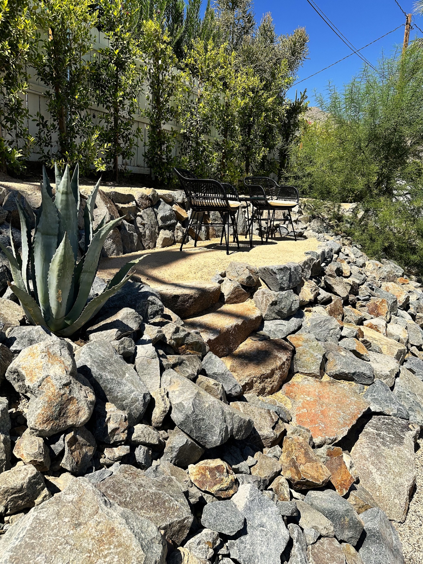 Garden seating terrace with natural stone steps